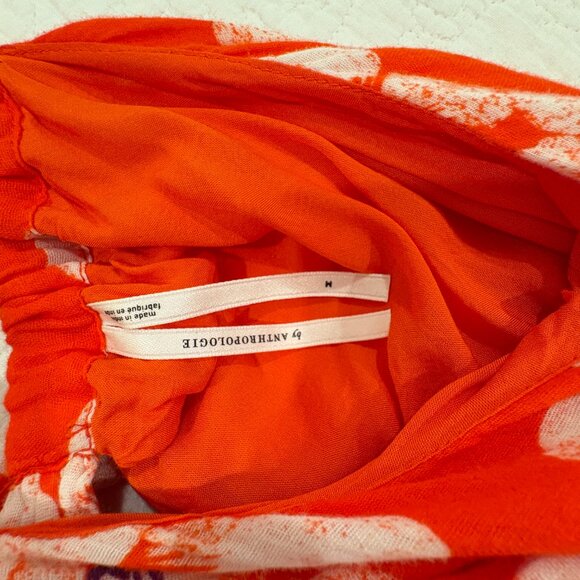 By Anthropologie Gauze Bubble Hem Mini Dress Size M Orange Floral Pockets - Picture 10 of 10